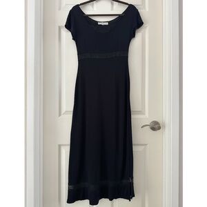 Kamellia By P.R. Vintage Black Lace Trim Midi Slip Dress Size Small
